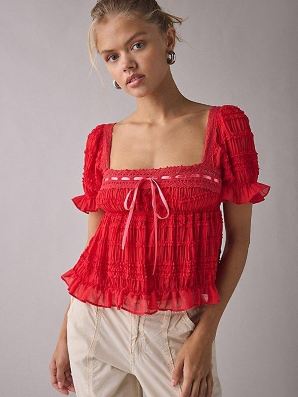 Kimche Blue Womens Baby Doll Puff Blouse